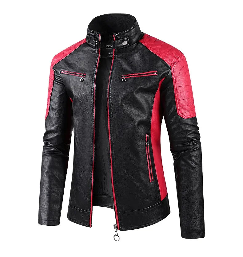 Men’s Biker-Style Jacket with Contrasting Panels and Functional Zippers