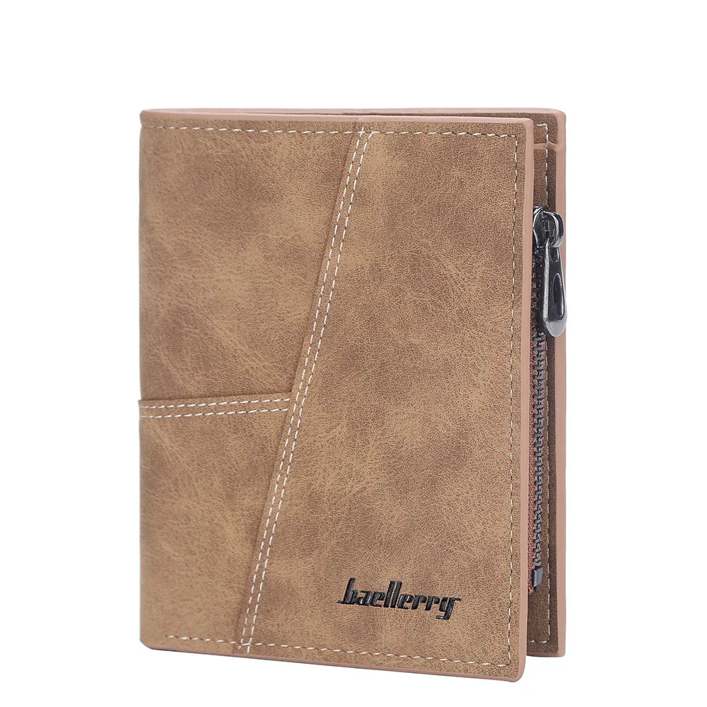 Vertical Men’s Wallet with Minimalist Geometric Stitch Design – Compact and Stylish