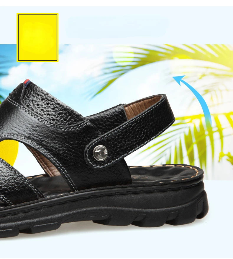 Men's Summer Leather Sandals - Reinforced Men's Shoes Made of Genuine Leather