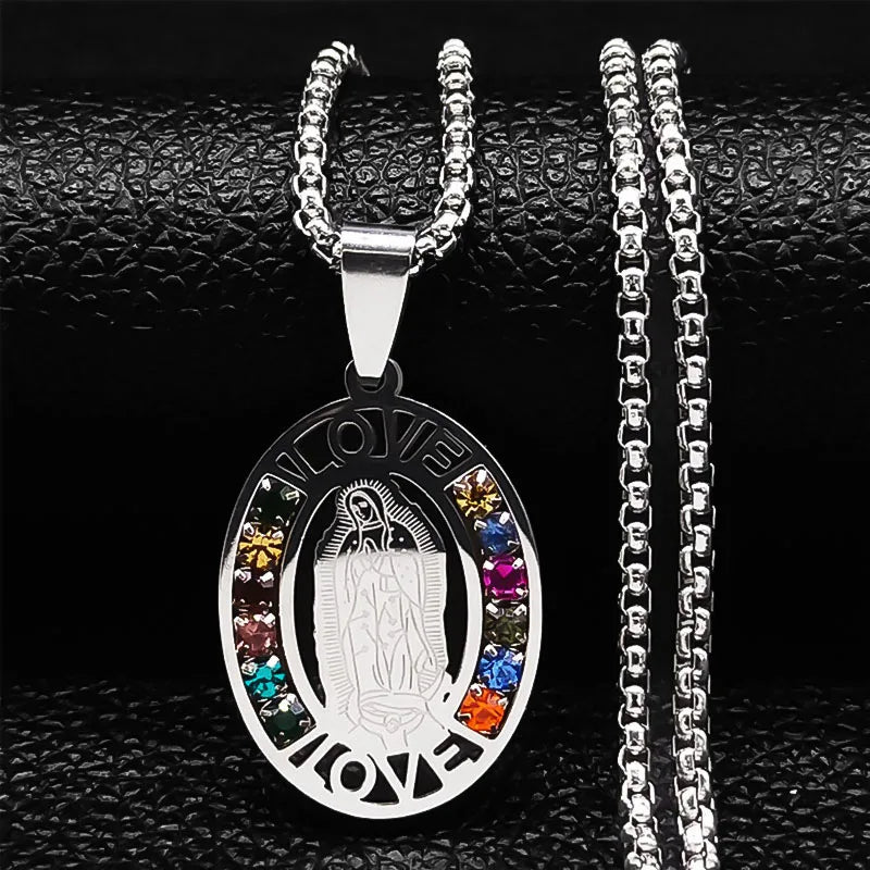 Colorful Gemstone Cross Pendant – Stainless Steel Necklace