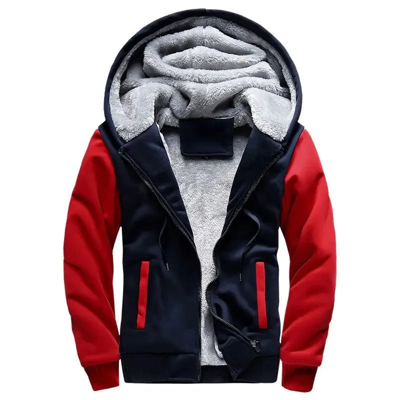 Men’s Fleece-Lined Hoodie with Camouflage Sleeves and Full Insulation