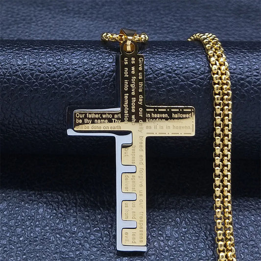 Men’s Necklace with Cross Pendant – Engraved Prayer