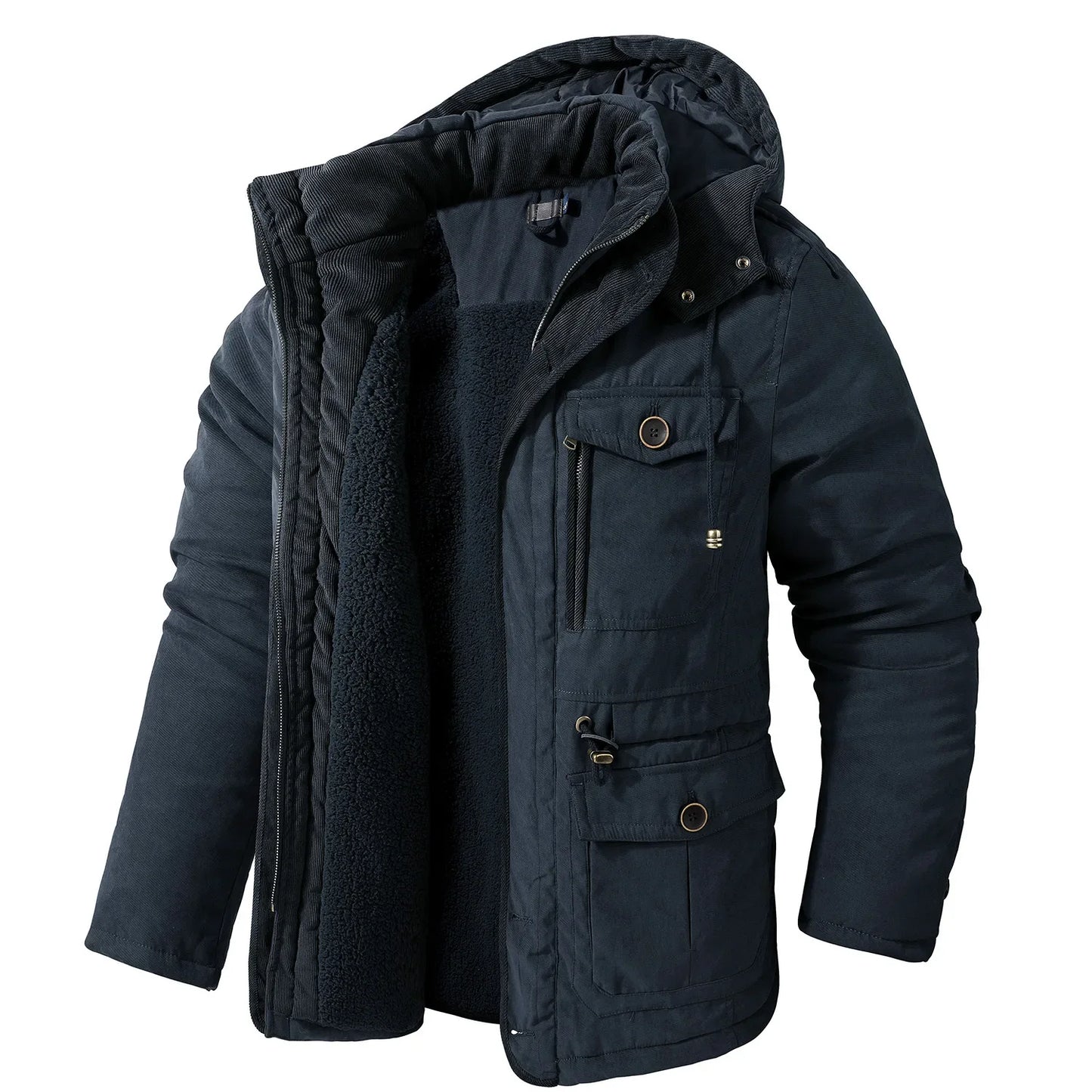 Men’s Quilted Jacket with Hood and Multiple Functional Pockets