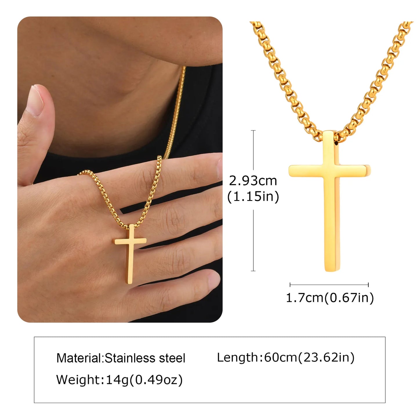 Classic Men's Cross Pendant Necklaces,Waterproof Stainless Steel Cross Collars