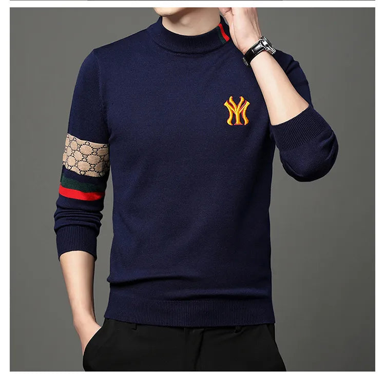 Men’s Slim Fit Knit Sweater with Sporty Sleeve Detail – Urban Elegance with Attitude