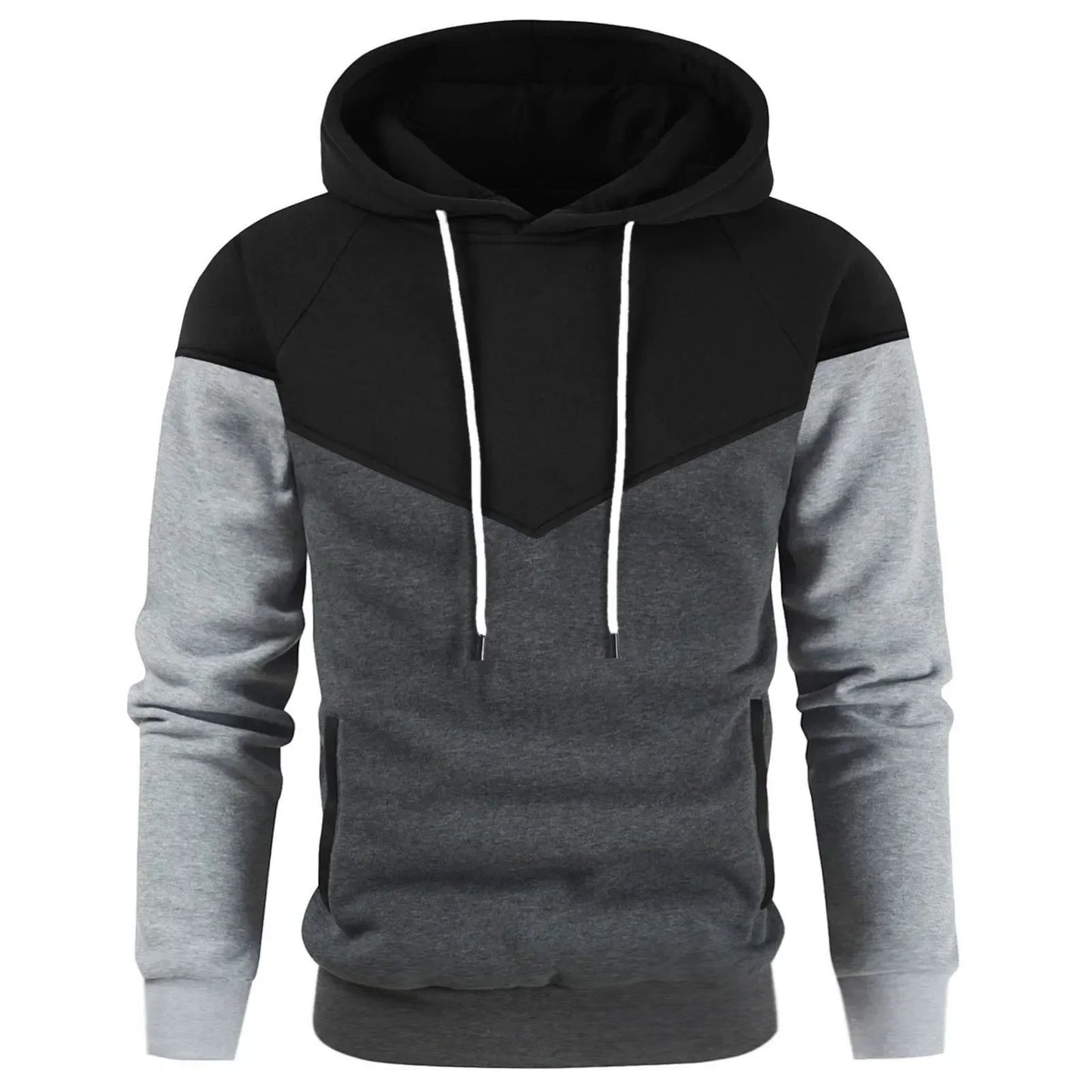 Men’s Modern Geometric Panel Pullover Hoodie – Casual Streetwear for Everyday Comfort