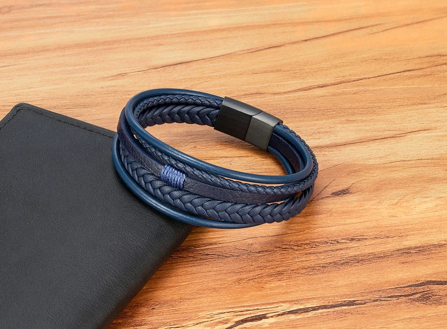 Men’s Triple Braided Leather Bracelet with Magnetic Clasp