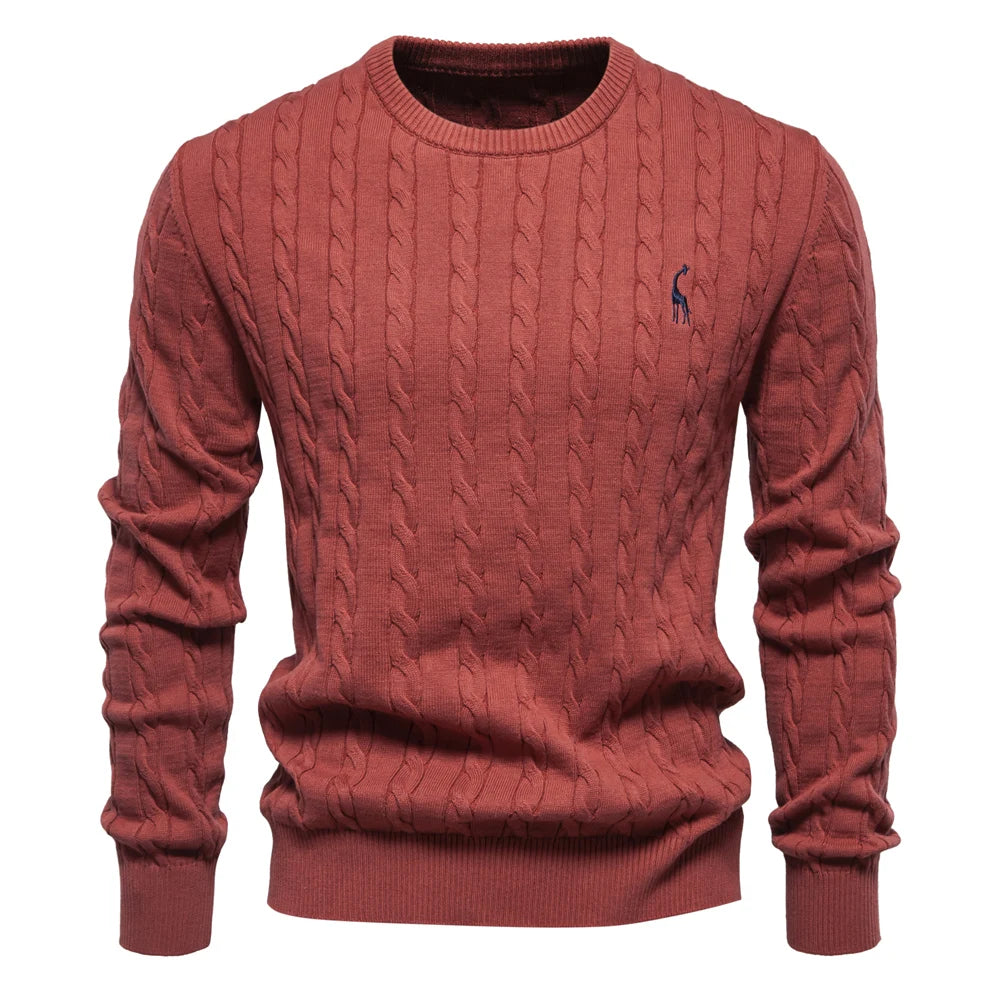 Men’s Cable Knit Sweater with Embroidery – Classic Style with a Unique Touch