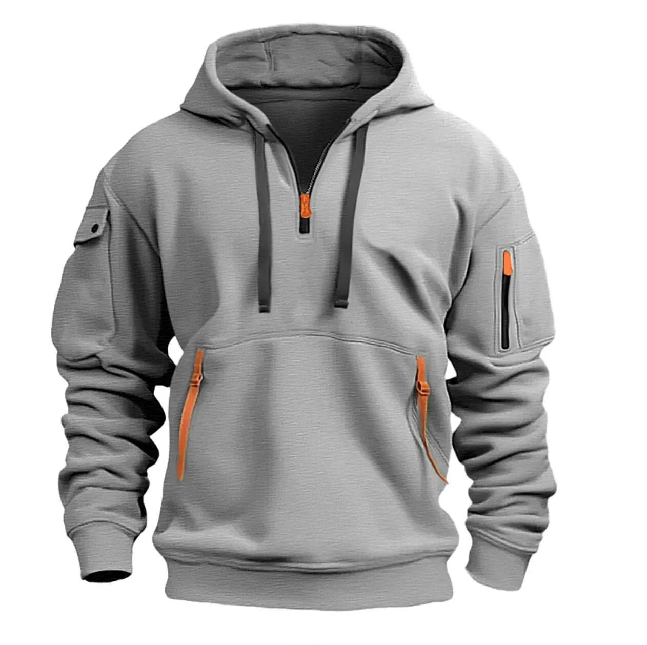 Men’s Tactical Hoodie with Contrast Zippers and Sleeve Pocket