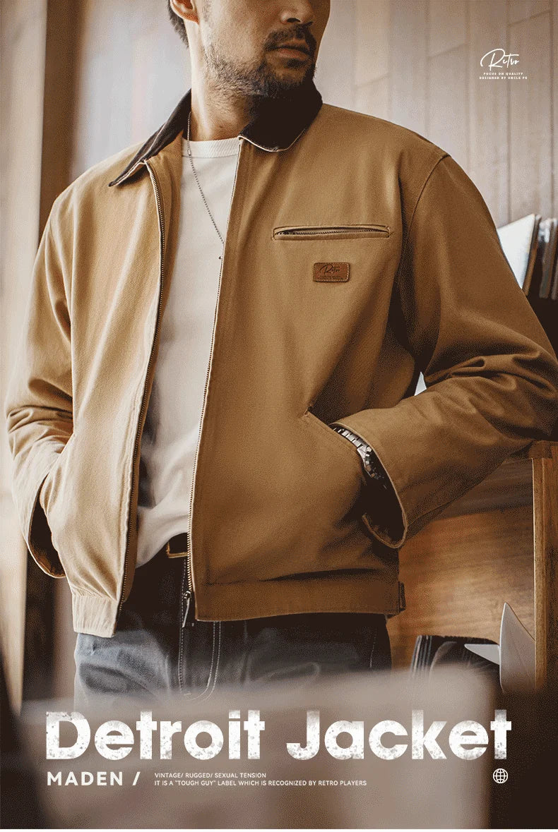 Men’s Workwear Style Jacket with Front Zipper and Utility Pockets