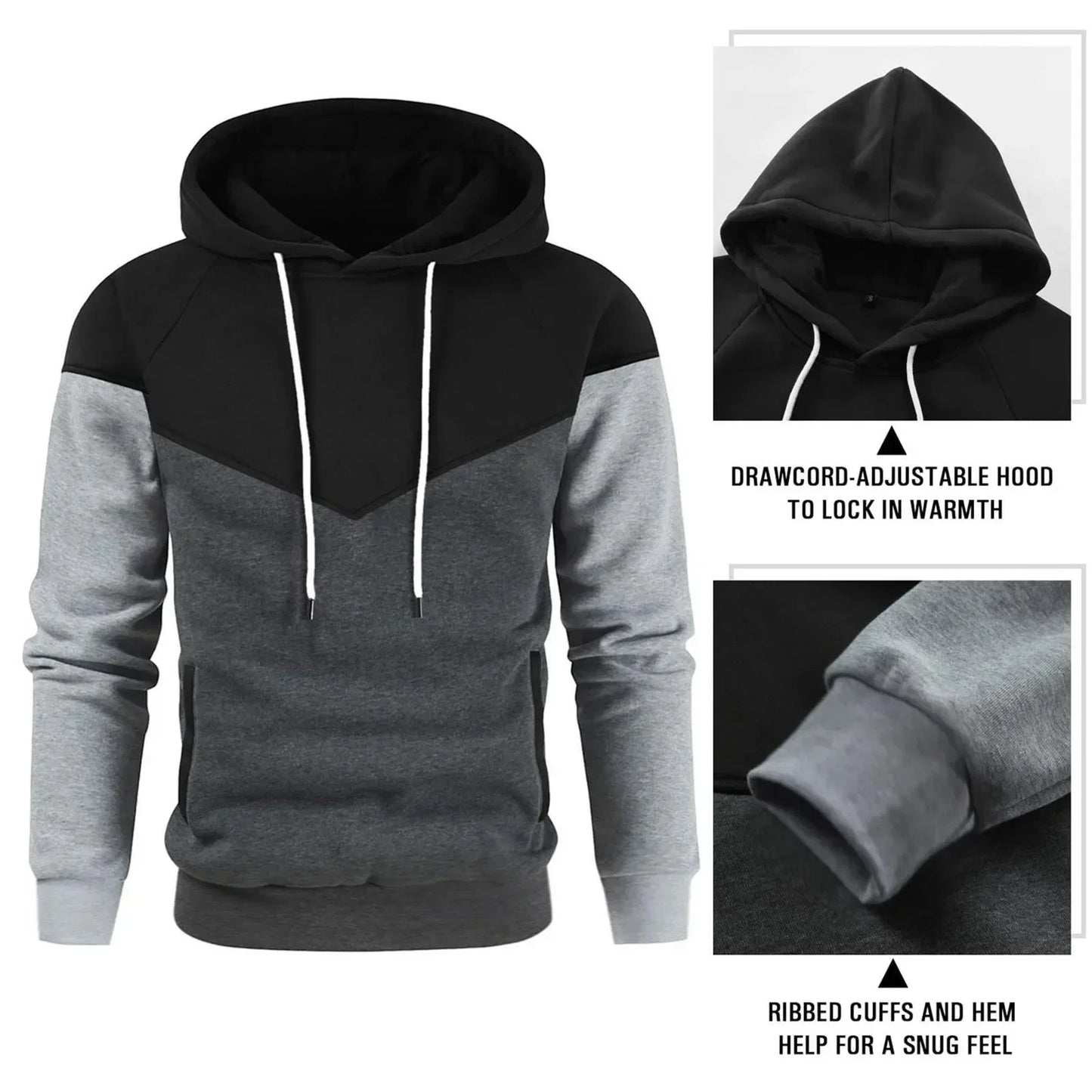 Men’s Modern Geometric Panel Pullover Hoodie – Casual Streetwear for Everyday Comfort