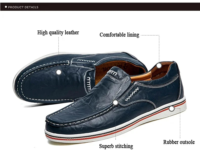 Freizeitschuhe aus Leder für Herren – Niedriger Mokassin, echtes Leder