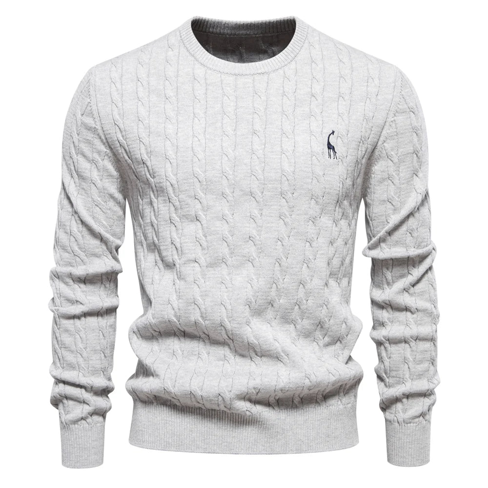 Men’s Cable Knit Sweater with Embroidery – Classic Style with a Unique Touch