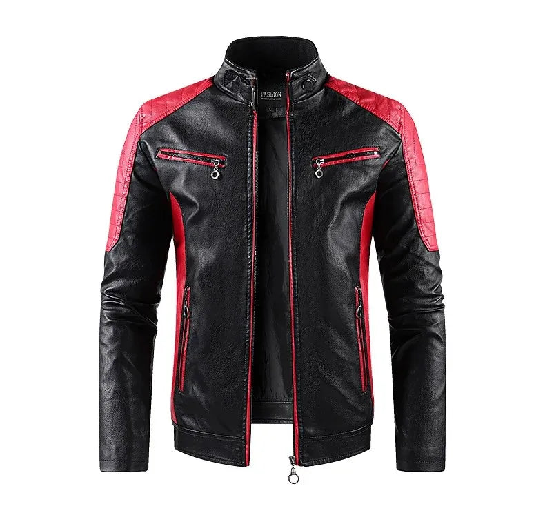 Men’s Biker-Style Jacket with Contrasting Panels and Functional Zippers