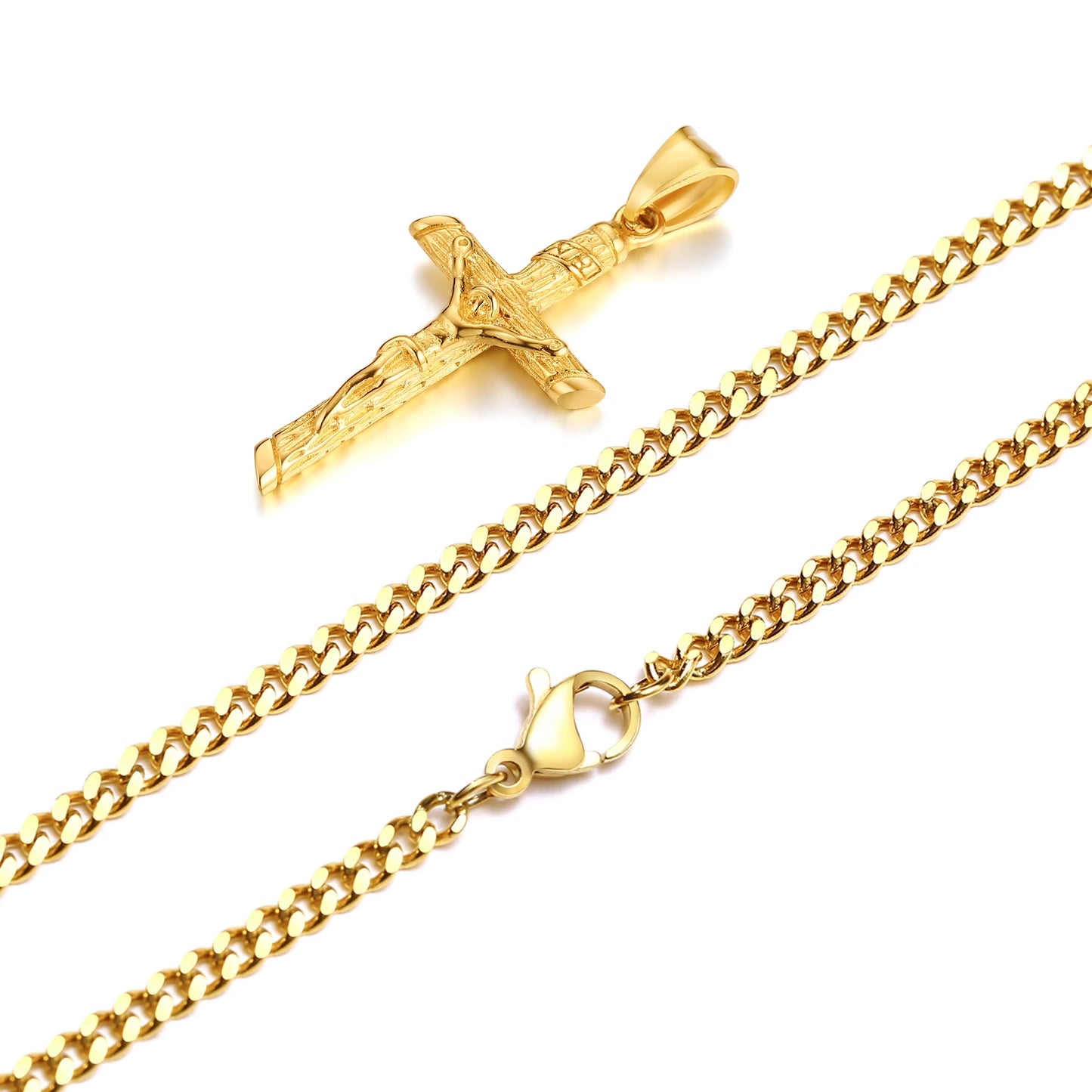 Gold Crucifix Pendant Necklace – Classic Religious Design