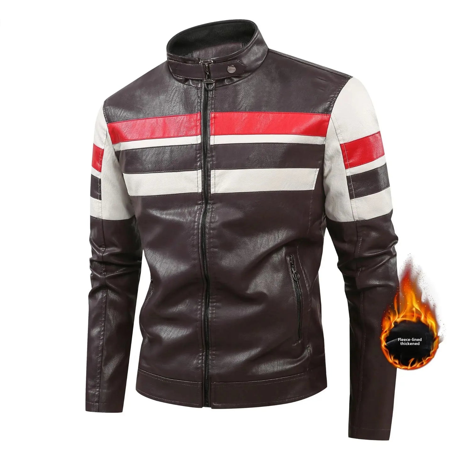 Men’s Biker-Style Jacket with Contrasting Panels and Functional Zippers