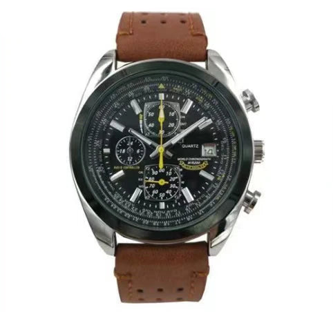 Men’s Sport Chronograph Watch with Perforated Strap and Multi-Function Dial