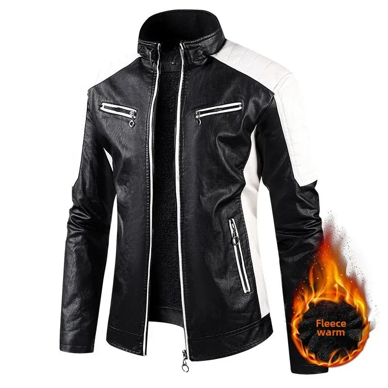 Men’s Biker-Style Jacket with Contrasting Panels and Functional Zippers