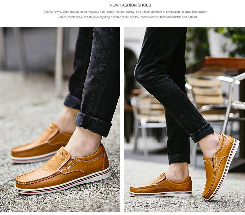 Freizeitschuhe aus Leder für Herren – Niedriger Mokassin, echtes Leder