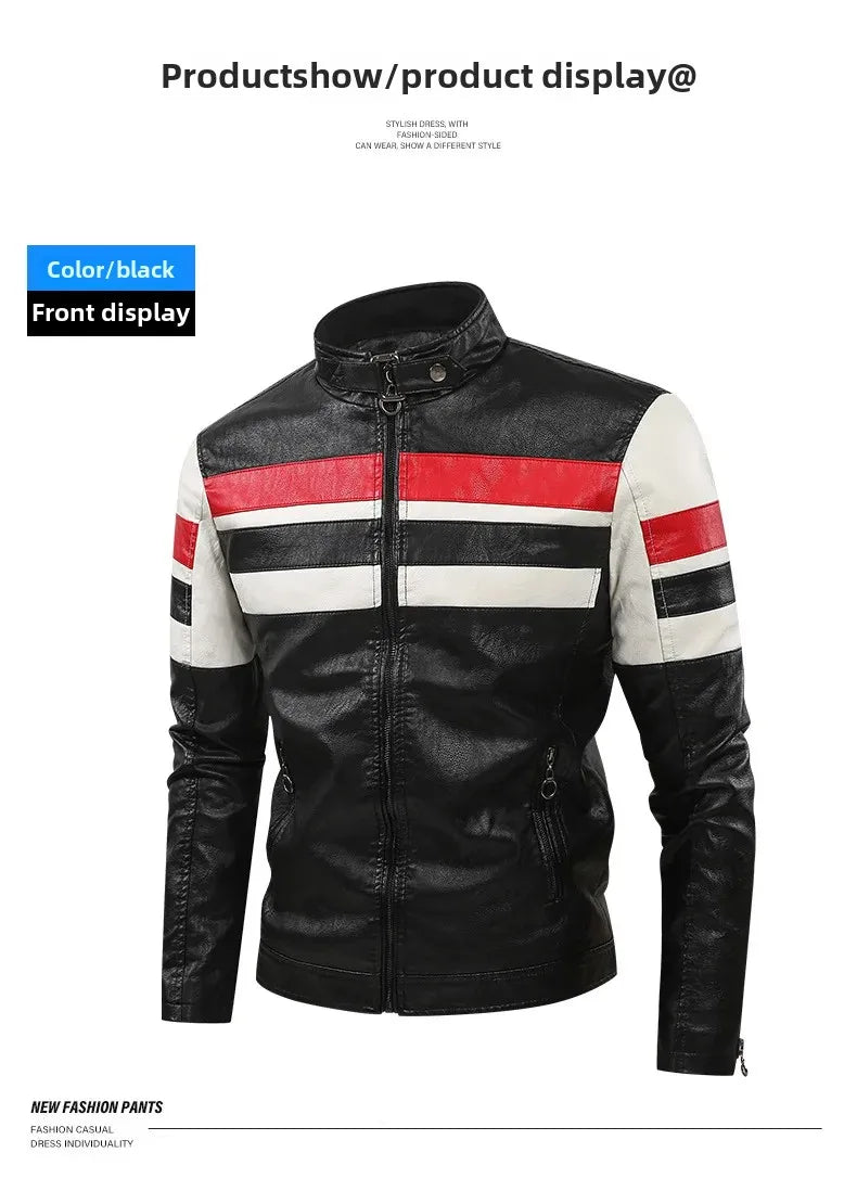 Men’s Biker-Style Jacket with Contrasting Panels and Functional Zippers