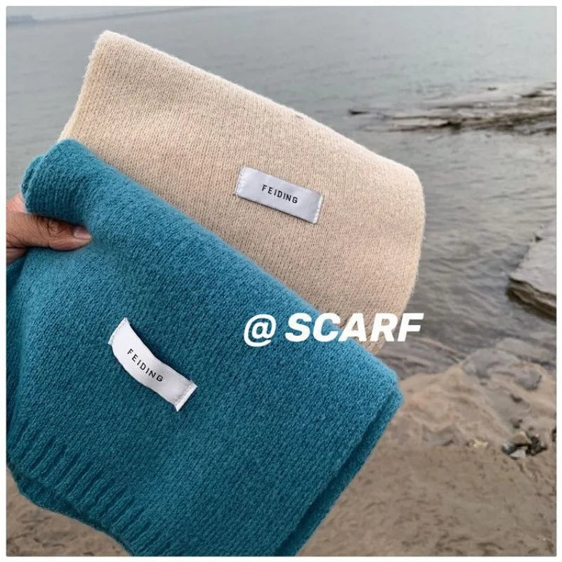 Men's Knitted Wool Scarf, Simple, Chic, Soft, Autumn Winter, Thermal Scarf
