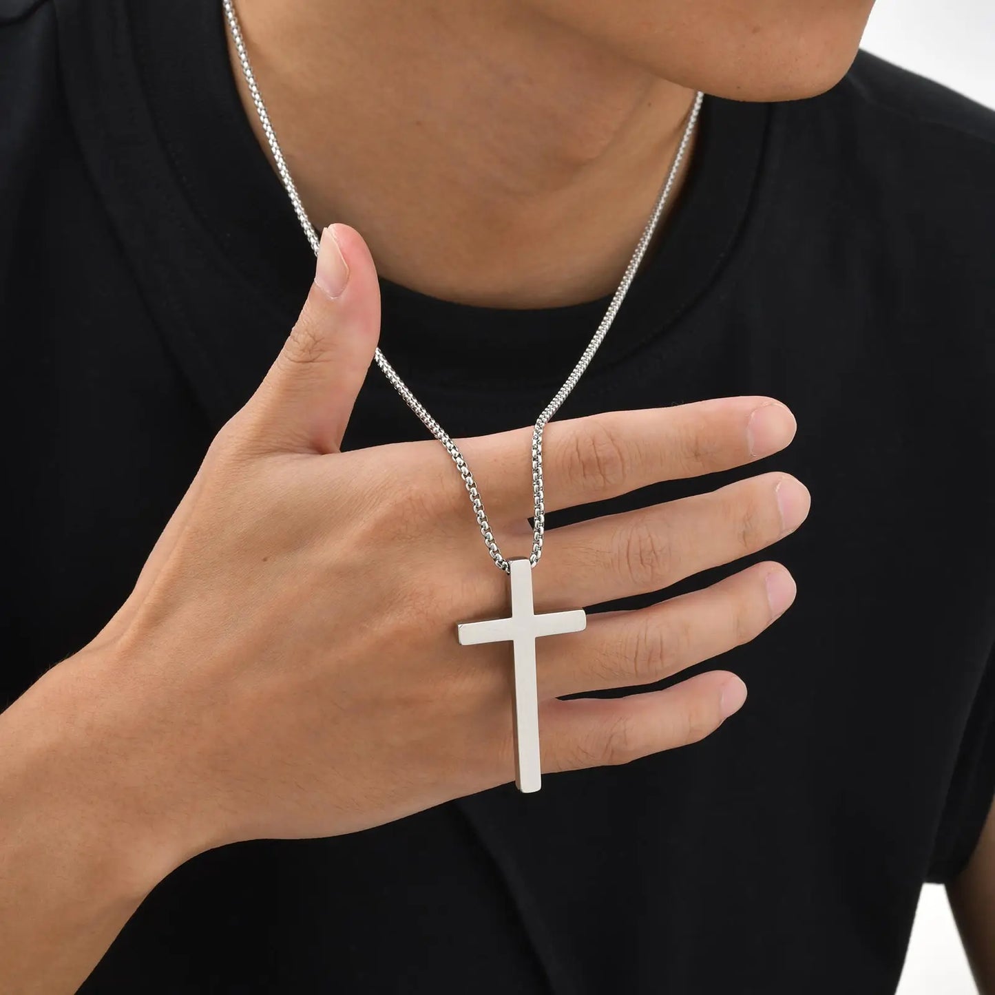 Classic Men's Cross Pendant Necklaces,Waterproof Stainless Steel Cross Collars