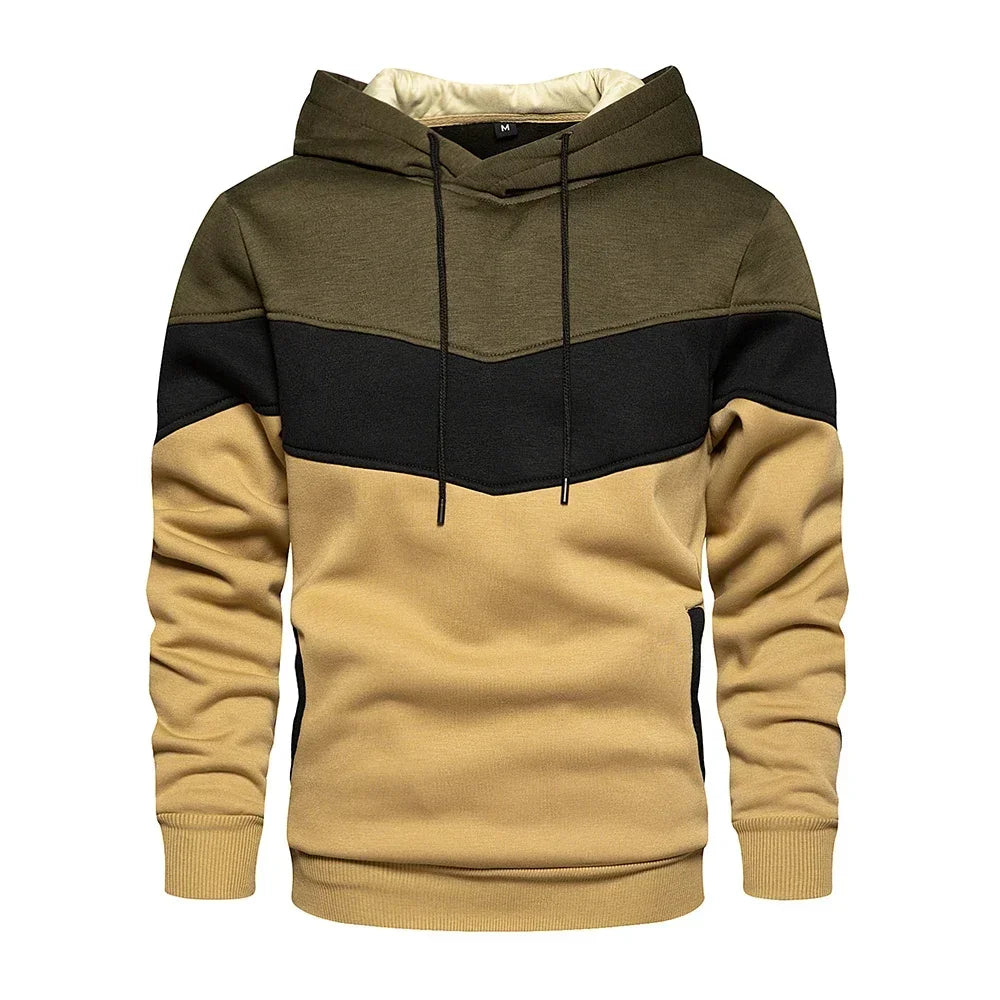 Men’s Modern Geometric Panel Pullover Hoodie – Casual Streetwear for Everyday Comfort