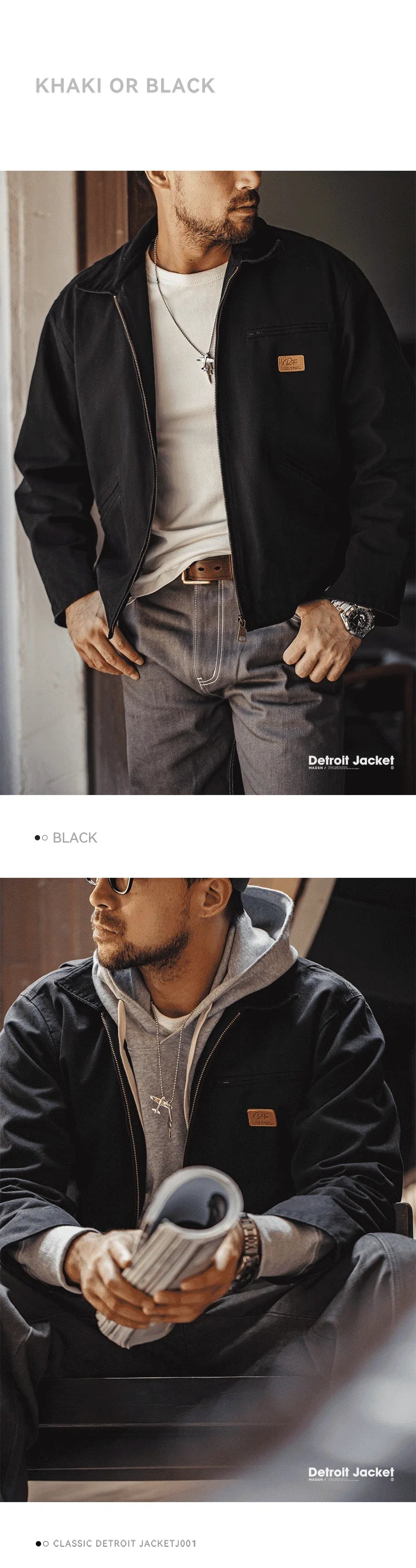 Men’s Workwear Style Jacket with Front Zipper and Utility Pockets
