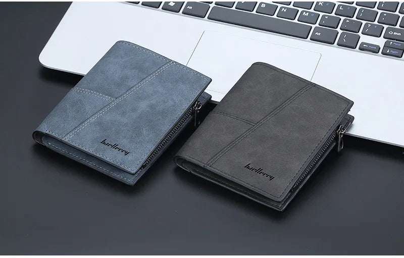 Vertical Men’s Wallet with Minimalist Geometric Stitch Design – Compact and Stylish