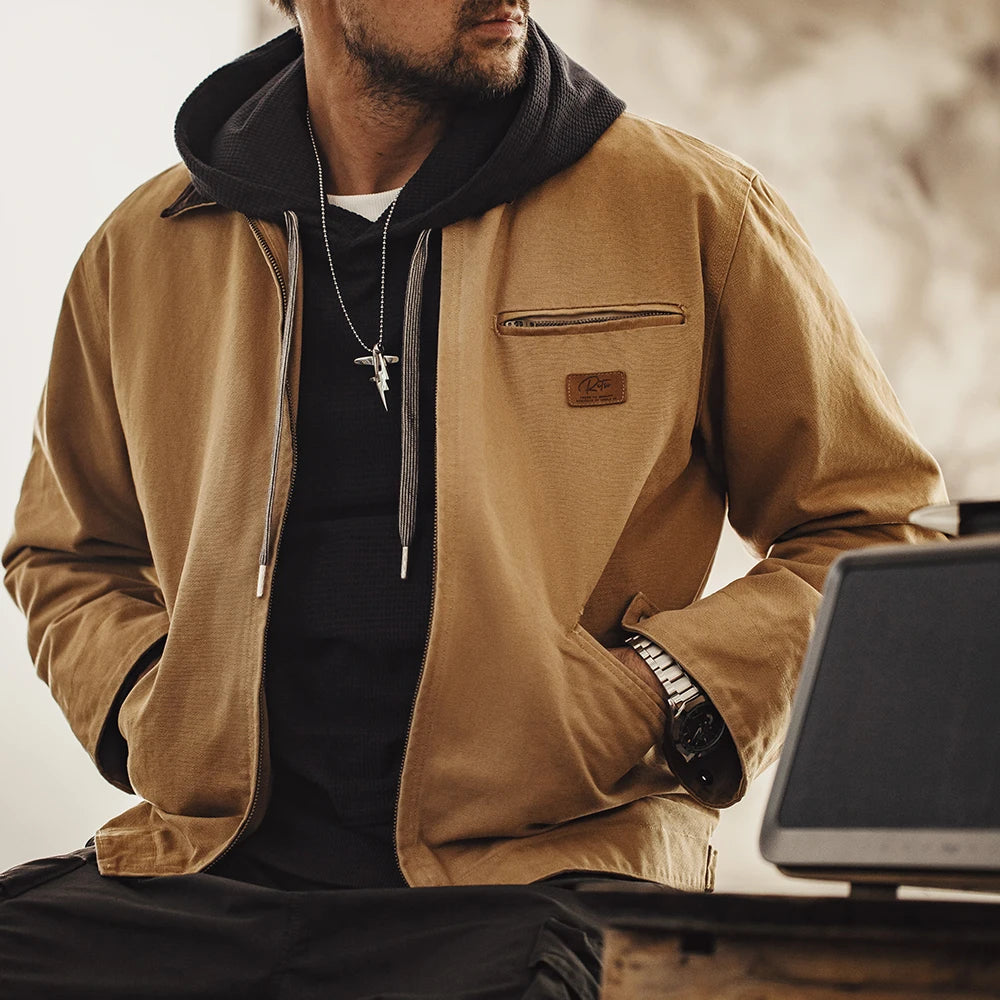 Men’s Workwear Style Jacket with Front Zipper and Utility Pockets