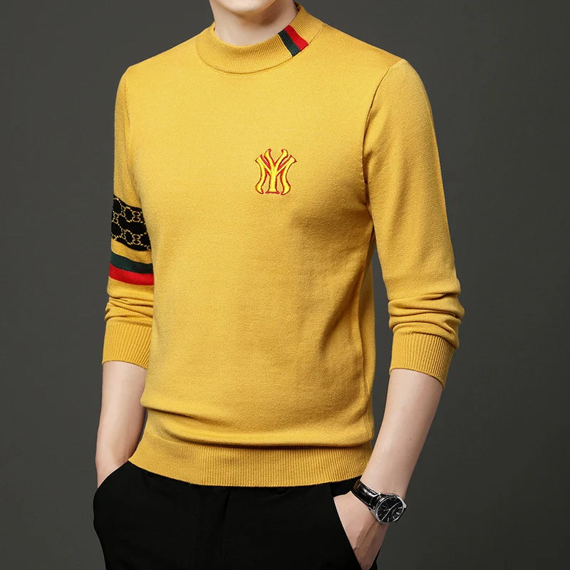 Men’s Slim Fit Knit Sweater with Sporty Sleeve Detail – Urban Elegance with Attitude