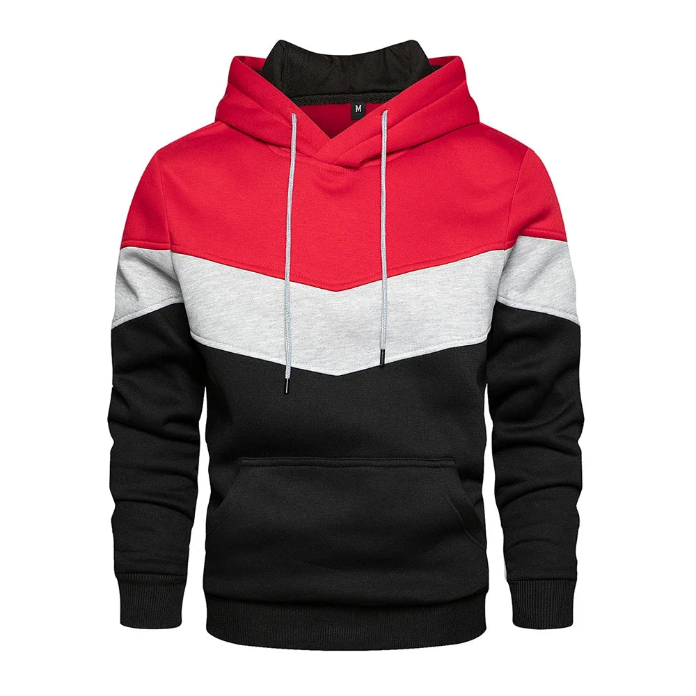 Men’s Modern Geometric Panel Pullover Hoodie – Casual Streetwear for Everyday Comfort
