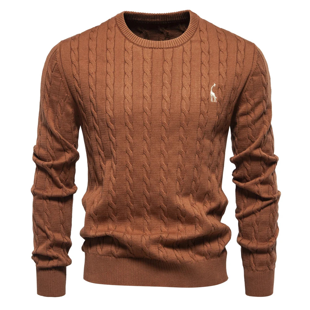 Men’s Cable Knit Sweater with Embroidery – Classic Style with a Unique Touch