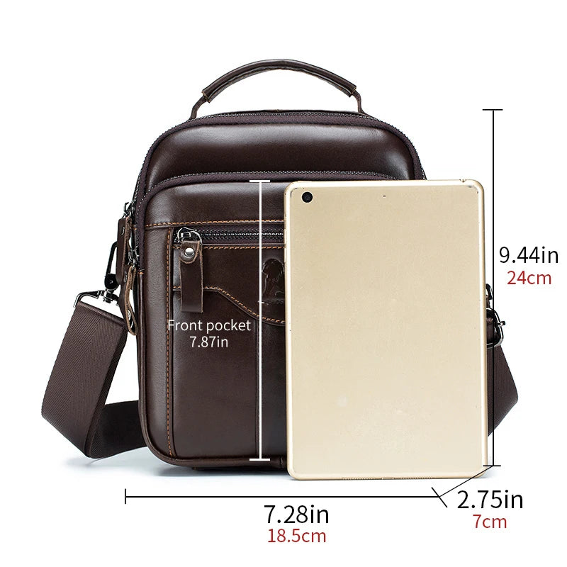 Men’s Vintage Leather Shoulder Bag – Small Crossbody Messenger with Multi-Pockets for Work, Travel & Daily Use