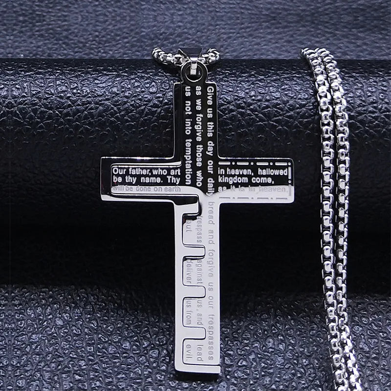 Men’s Necklace with Cross Pendant – Engraved Prayer