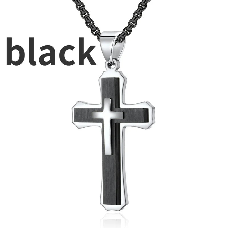 Modern Cross Pendant Necklace – Dual-Tone Stainless Steel