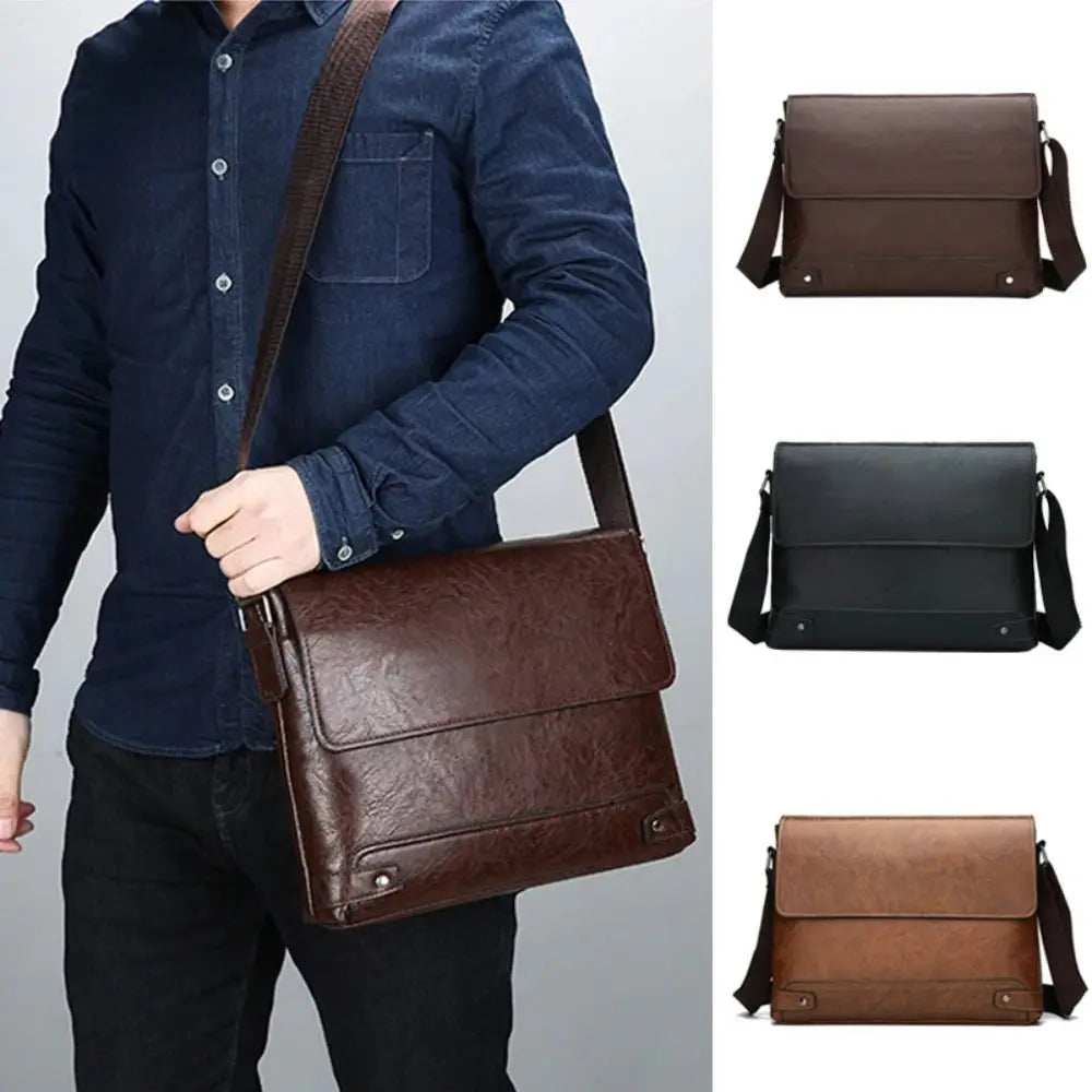 PU Leather Business Bag for Men – Laptop Tote & Crossbody Satchel