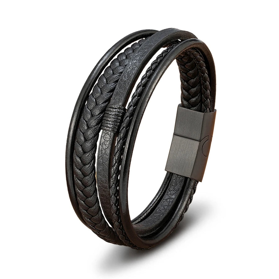 Men’s Triple Braided Leather Bracelet with Magnetic Clasp