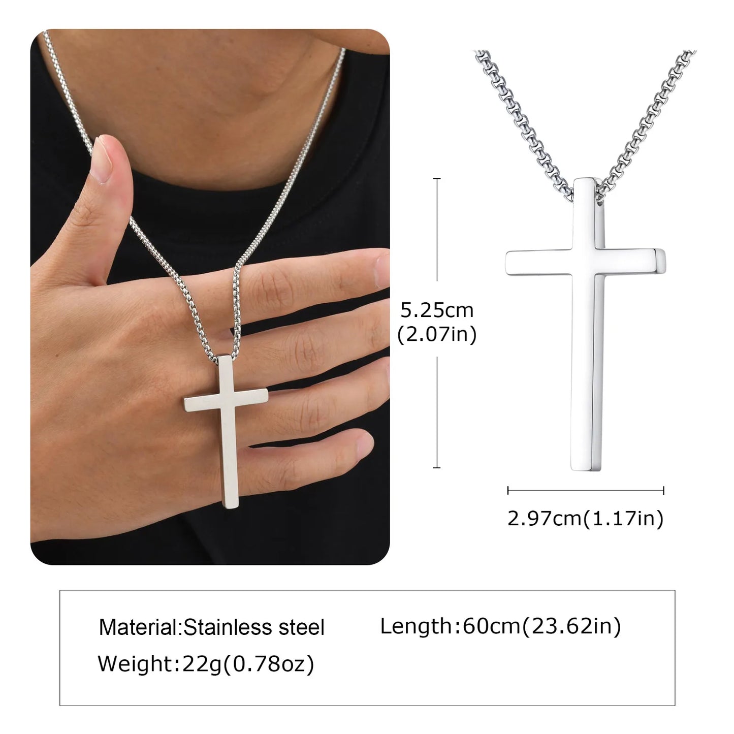 Classic Men's Cross Pendant Necklaces,Waterproof Stainless Steel Cross Collars