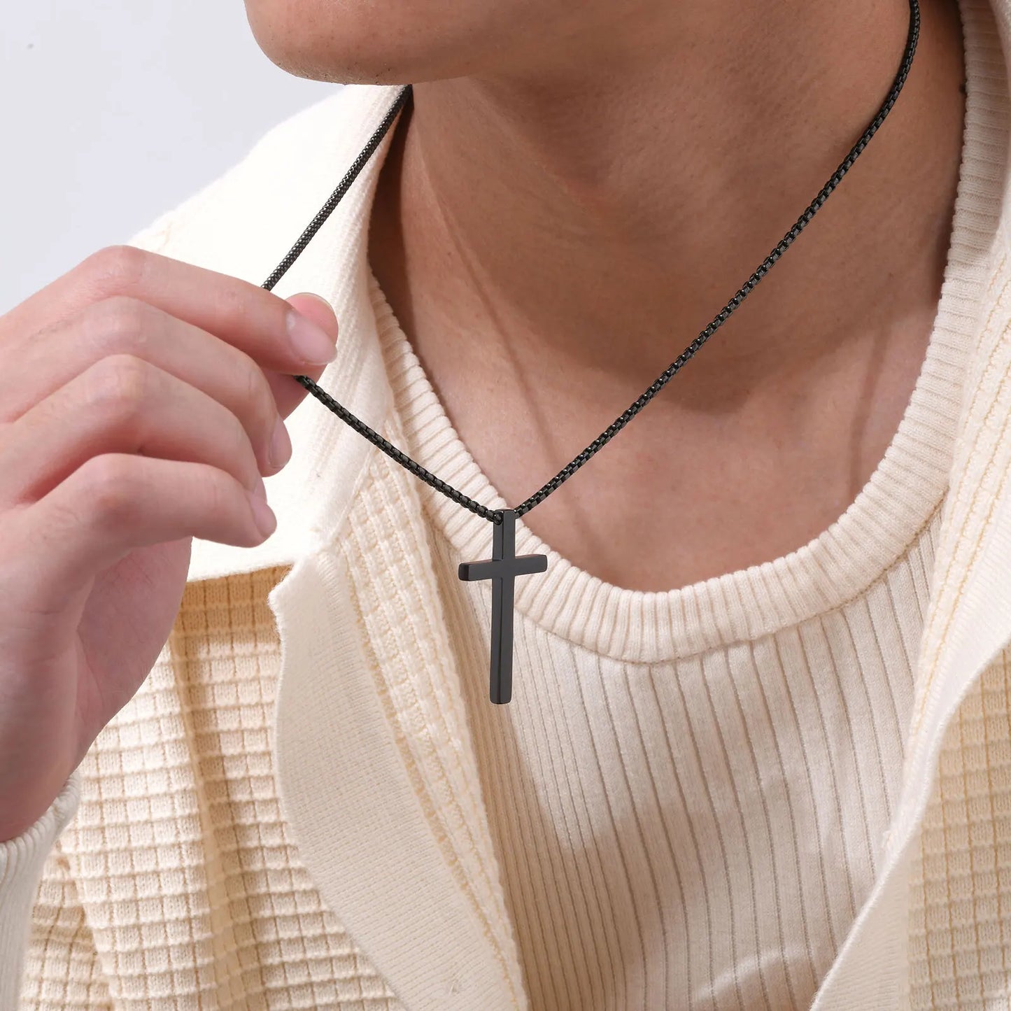 Classic Men's Cross Pendant Necklaces,Waterproof Stainless Steel Cross Collars