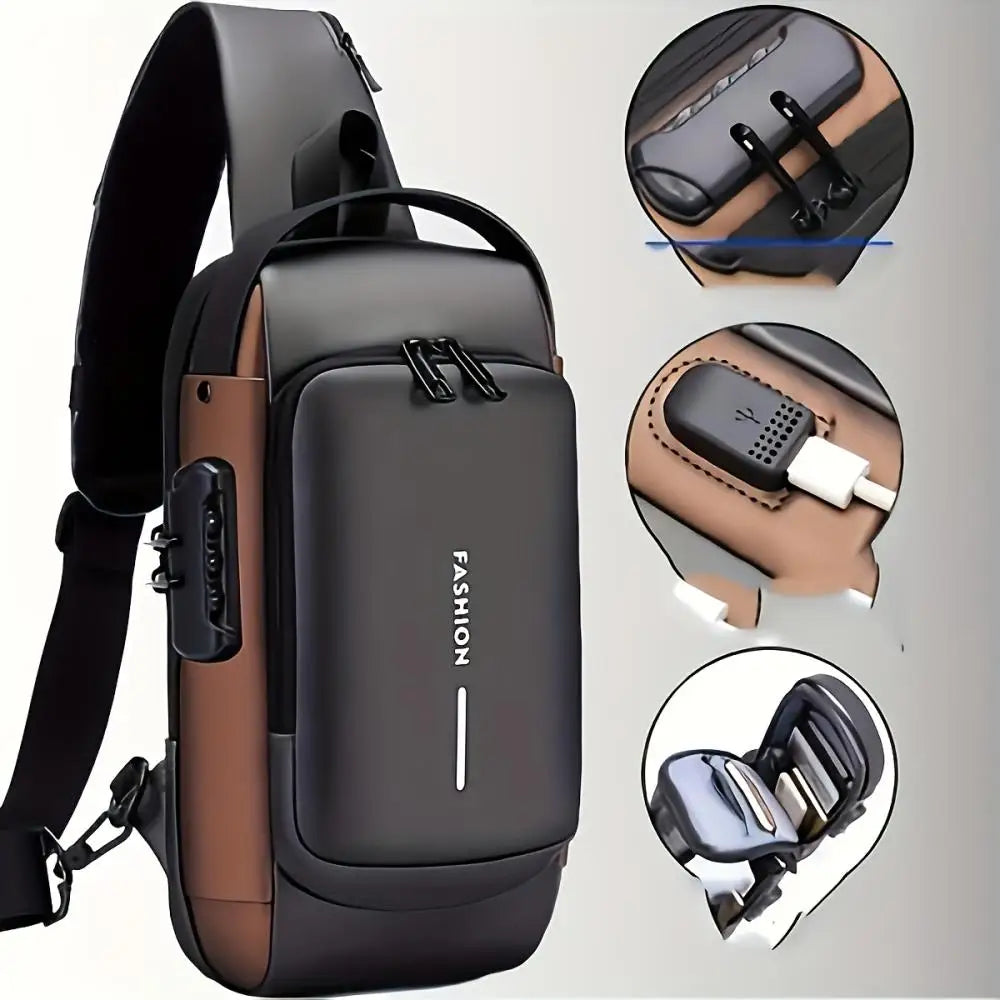 Men’s Anti-Theft Crossbody Sling Bag – USB Charging Chest Pack for Travel, Work & Everyday Carry