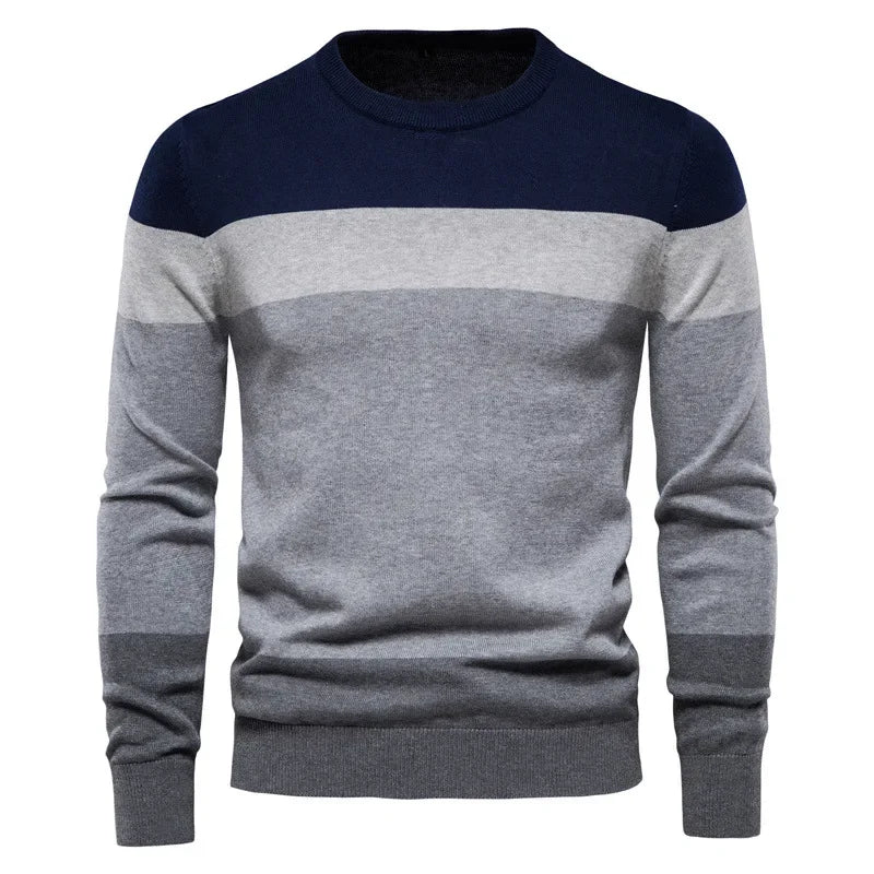 Men’s Casual Striped Knit Sweater – Modern Style for Fall and Winter