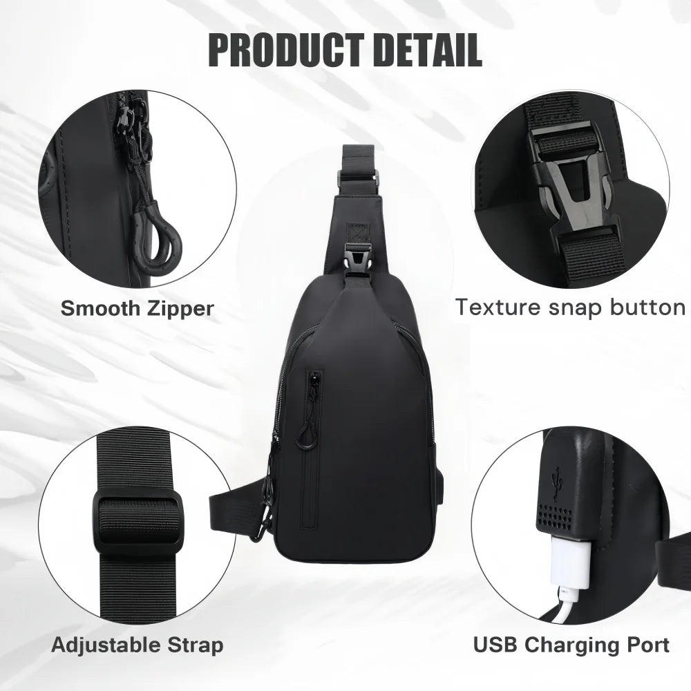 Men’s Anti-Theft Sling Bag with USB Charging Port – Waterproof Crossbody Chest Bag