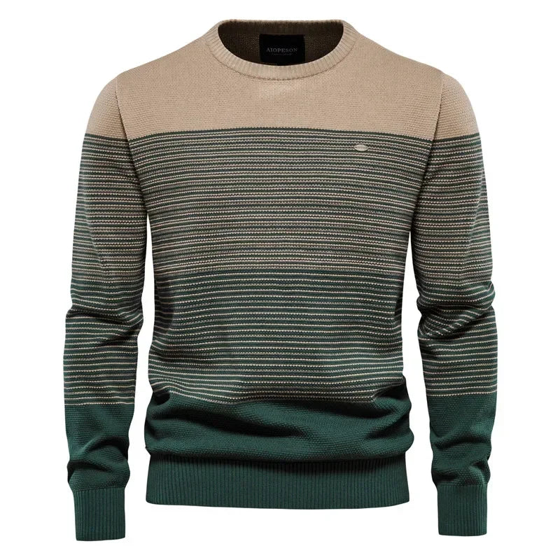 Men’s Casual Striped Sweater with Crew Neck