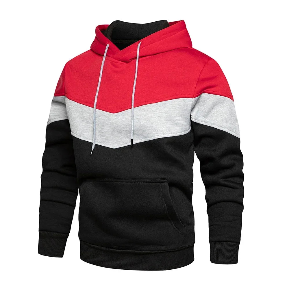 Men’s Modern Geometric Panel Pullover Hoodie – Casual Streetwear for Everyday Comfort