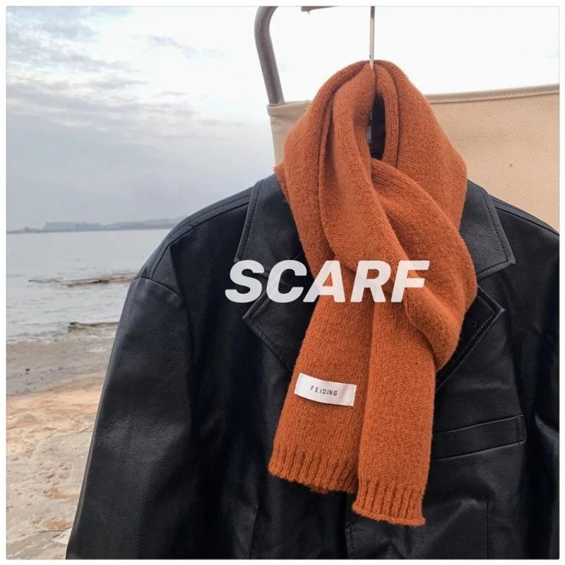 Men's Knitted Wool Scarf, Simple, Chic, Soft, Autumn Winter, Thermal Scarf
