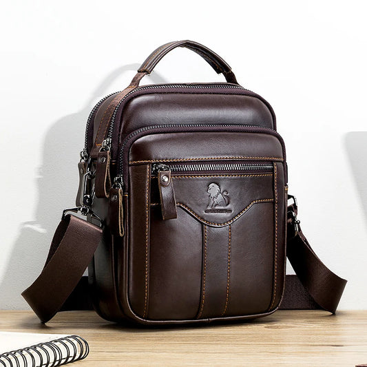 Men’s Vintage Leather Shoulder Bag – Small Crossbody Messenger with Multi-Pockets for Work, Travel & Daily Use