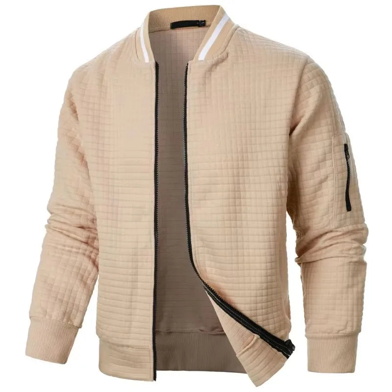 Urban Style Men’s Jacket with Textured Finish and Asymmetrical Zipper
