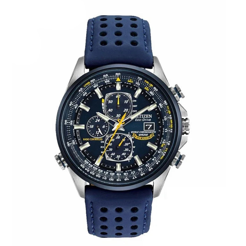 Men’s Sport Chronograph Watch with Perforated Strap and Multi-Function Dial