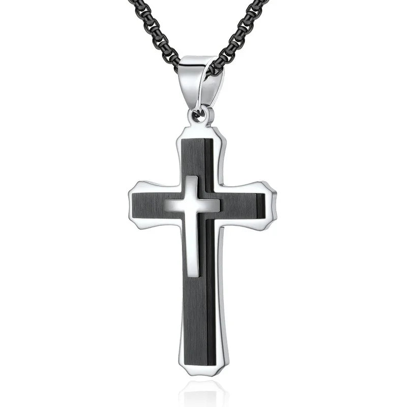 Modern Cross Pendant Necklace – Dual-Tone Stainless Steel